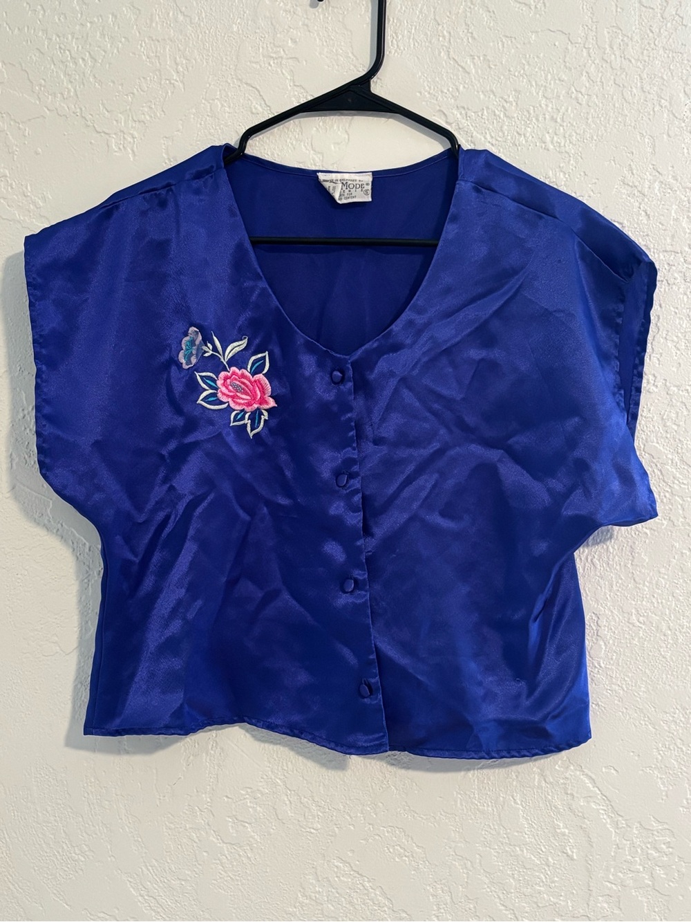 Royal Blue Embroidered Button-Front Top by NoBo